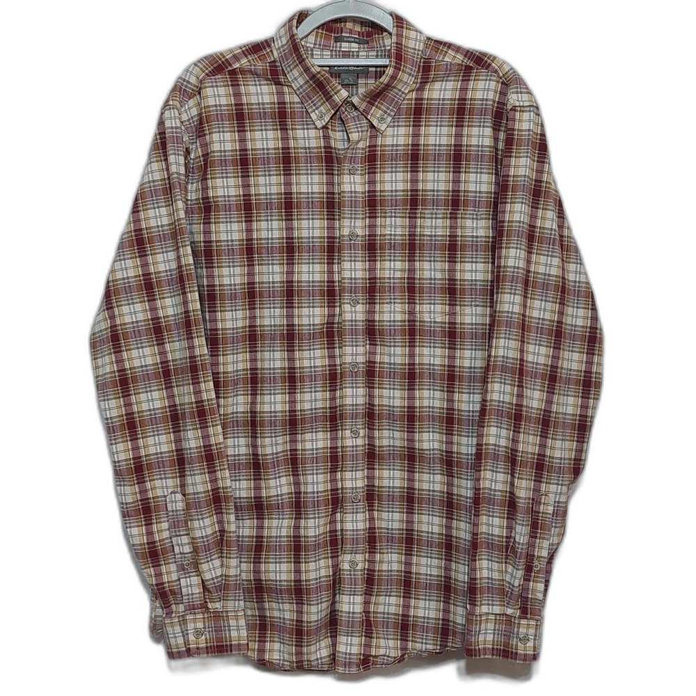 EDDIE BAUER COTTON FLANNEL PLAID LONG SLEEVE‎ BUTTON DOWN SHIRT MENS LARGE TALL